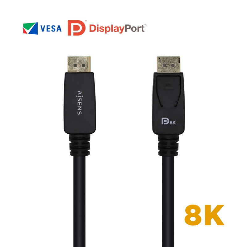 Aisens - cable displayport certificado v1.4 8k@60hz, dp/m-dp/m, negro, 3.0m