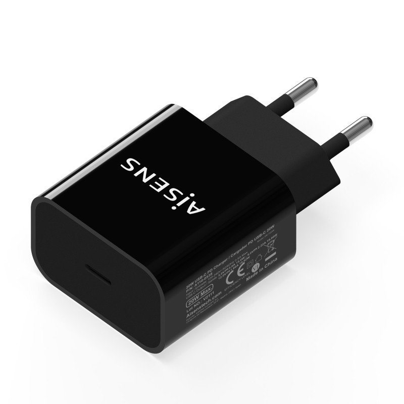 Cargador aisens usb-c pd3.0 1 puerto 1xusb-c 20w, negro