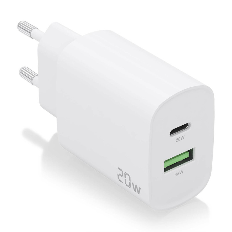 Cargador aisens 20w, 1xusb-c pd3.0, 1xusb-a qc3.0, blanco