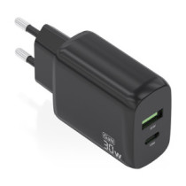 Cargador aisens gan 30w, 1xusb-c pd3.0 qc4.0, 1xusb-a qc3.0, negro