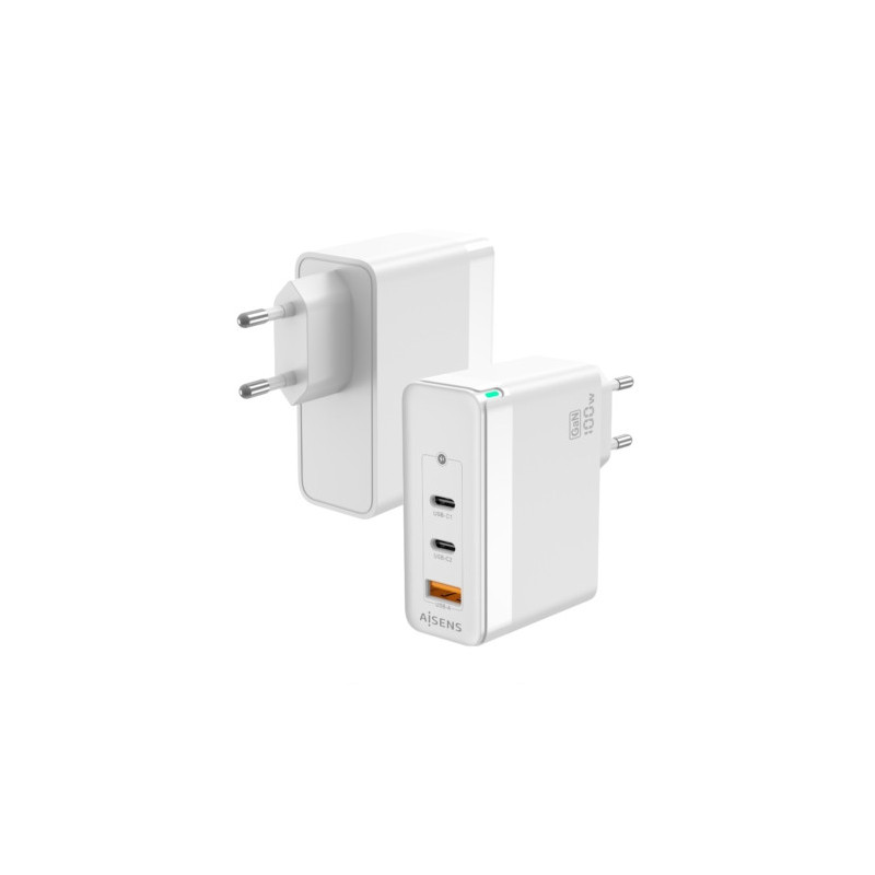 Aisens - cargador gan 100w, 2xusb-c pd3.0 qc4.0 qc5.0, 1xusb-a qc3.0, blanco