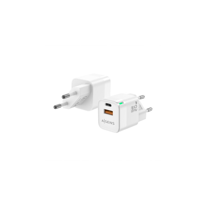 Aisens - cargador gan 20w, 1xusb-c pd3.0 qc4.0, 1xusb-a qc3.0, blanco