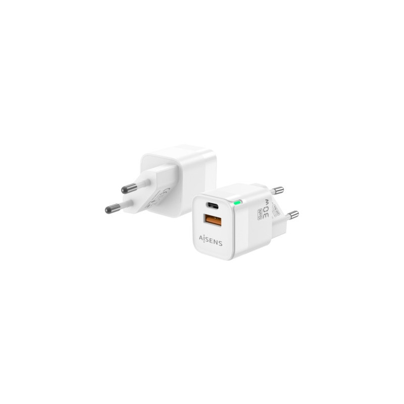 Aisens - cargador gan 30w, 1xusb-c pd3.0 qc4.0, 1xusb-a qc3.0, blanco