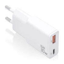 Aisens - cargador gan ultra delgado 30w, 1xusb-c pd3.0 qc4.0, 1xusb-a qc3.0, blanco