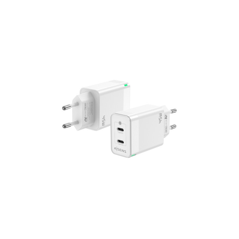 Aisens - cargador gan 45w, 2xusb-c pd3.0 qc4.0, blanco