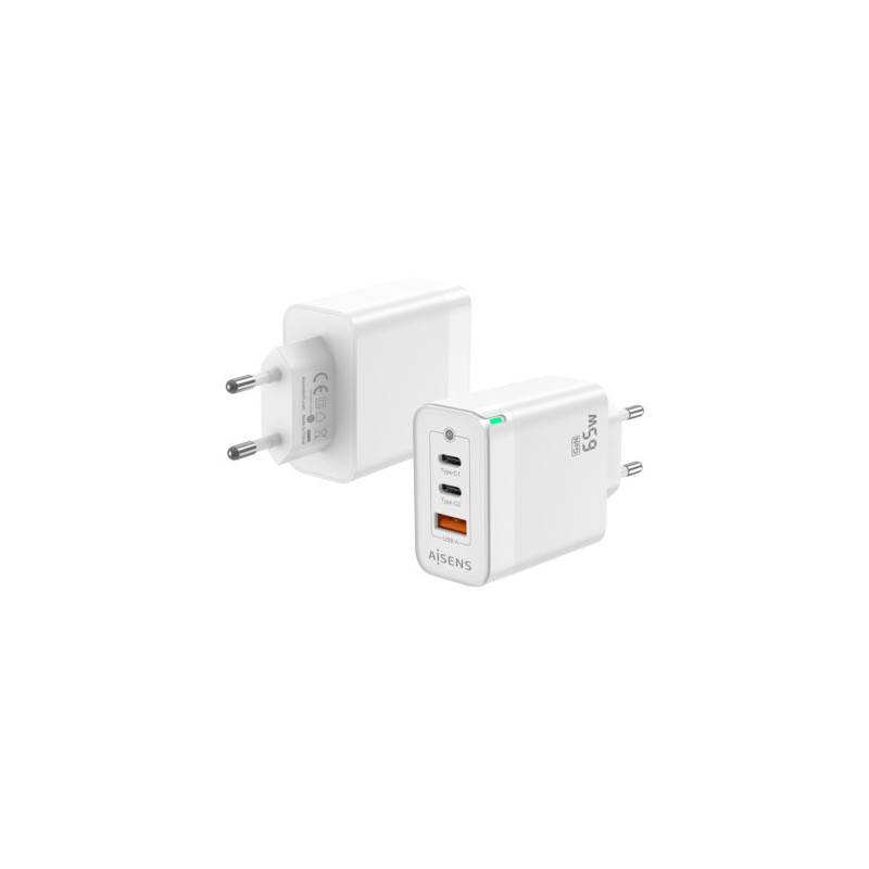 Aisens - cargador gan 65w, 2xusb-c pd3.0 qc4.0, 1xusb-a qc3.0, blanco