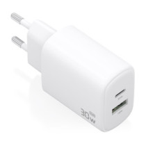 Aisens - cargador gan 30w, 1xusb-c pd3.0 qc4.0, 1xusb-a qc3.0, blanco