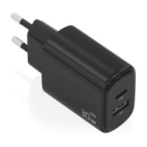 Aisens - cargador gan 30w, 1xusb-c pd3.0 qc4.0, 1xusb-a qc3.0, negro