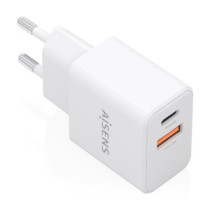 Aisens - cargador gan 20w, 1xusb-c pd3.0, 1xusb-a qc3.0, blanco