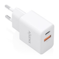 Aisens - cargador gan 20w, 1xusb-c pd3.0, 1xusb-a qc3.0, blanco