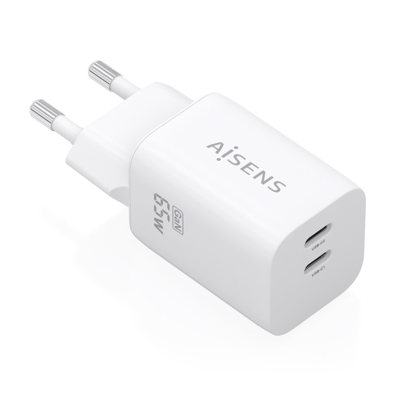 Aisens - cargador gan 65w, 2xusb-c pd3.0 qc4.0, blanco