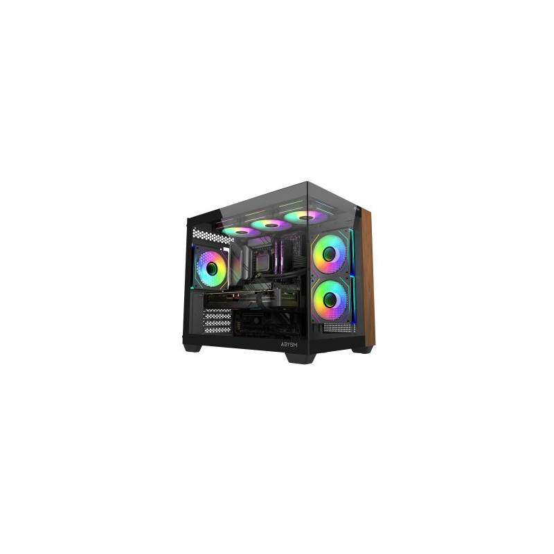 Caja microatx abysm sava 285c gpu 410mm 1x3.5 2x2.5 usb-c 3.2 sin fuente negro madera