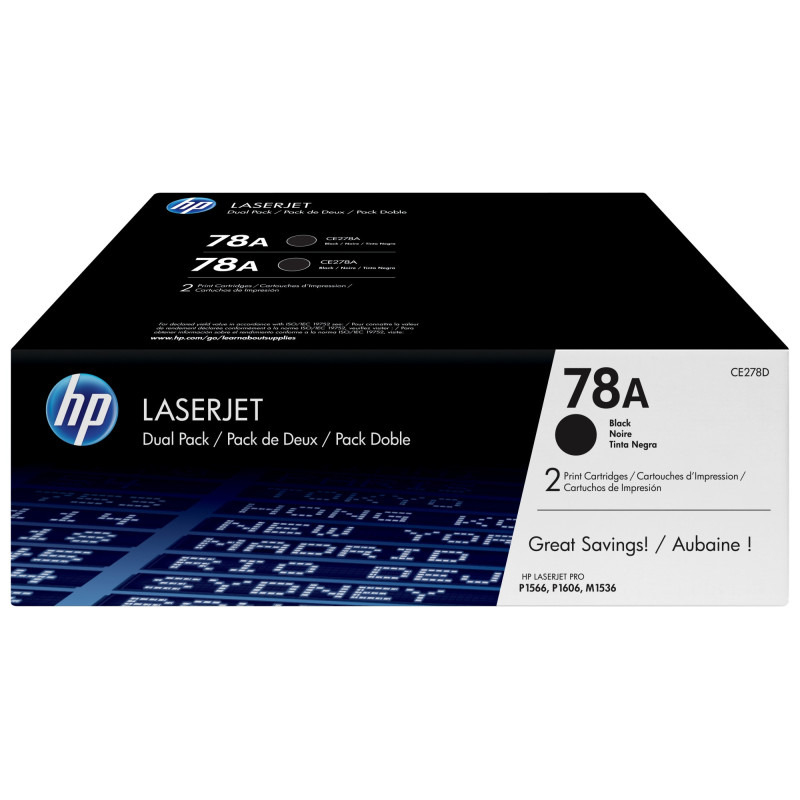 Pack 2 unidades tóner originales hp ce278ad negro 78a 4.200 páginas