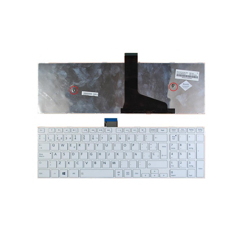 Teclado compatible para portátil TOSHIBA Satellite c50/ c50d/ c55/ c55d blanco con marco