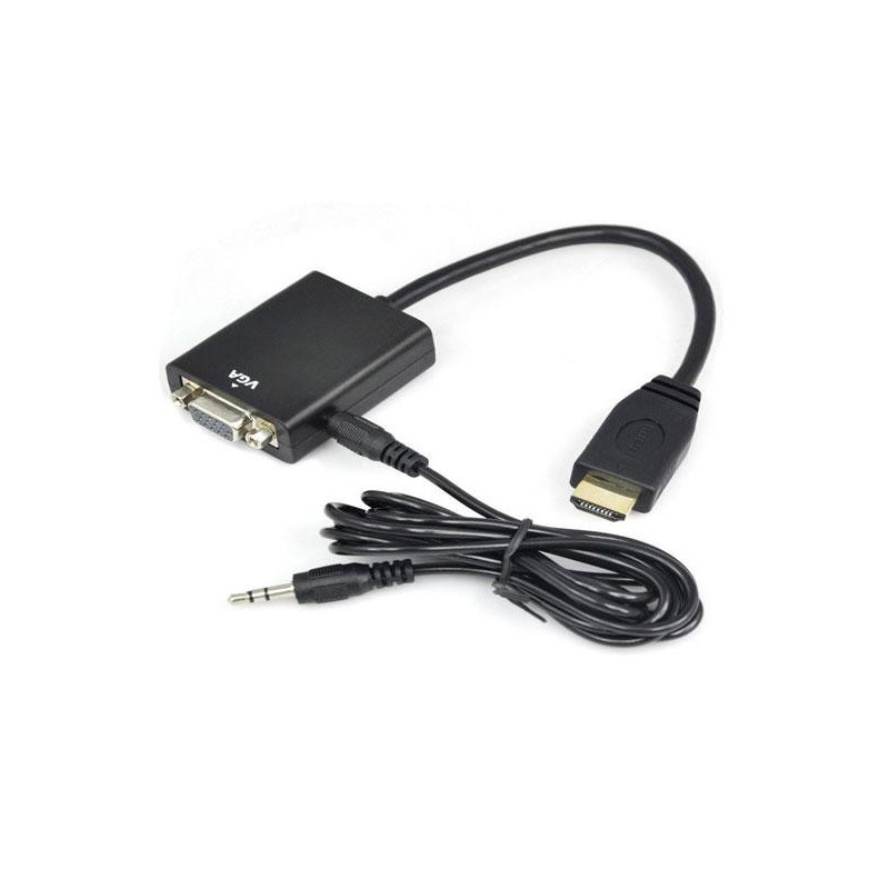 Cable adaptador HDMI a VGA + audio negro / A-HDMI-VGA-03