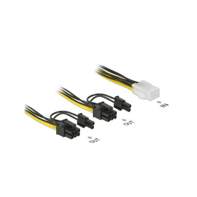 Cable alimentacion gráfica Pci-e 6 pines Hembra a 2x 6+2 Pines Macho / 15cm / Delock 85452