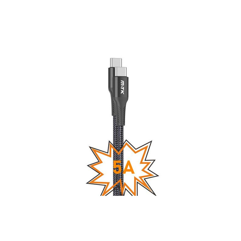 Cable datos Type-C M/M / 1m / 5a / Pd 25w max / Trenzado / TB1236 / Negro / Mtk