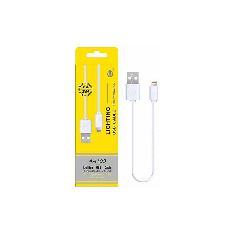 Cable datos USB 2.0 a Lightning IPhone 5-12 / 2m / 2.4a / AA103 / Blanco / One+
