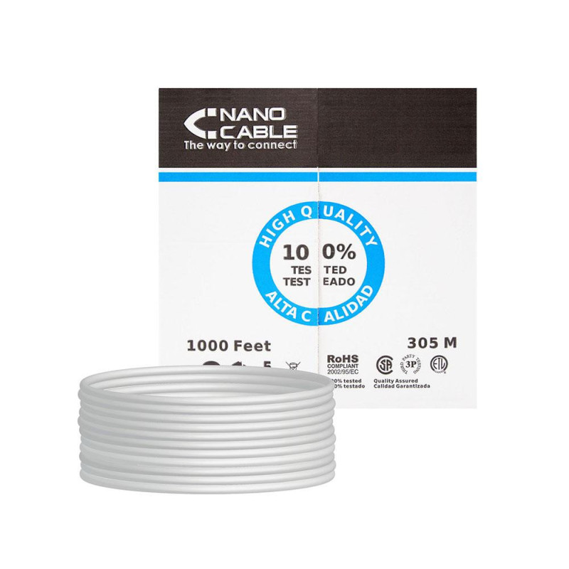 Bobina 305 metros interior Cat.6 UTP Rigido awg24 polietileno / Gris / Nanocable  10.20.0504