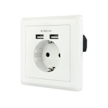 Base de enchufe de pared tipo schuko con 2 tomas USB Max. 2.4A, blanca / C-10.35.0010