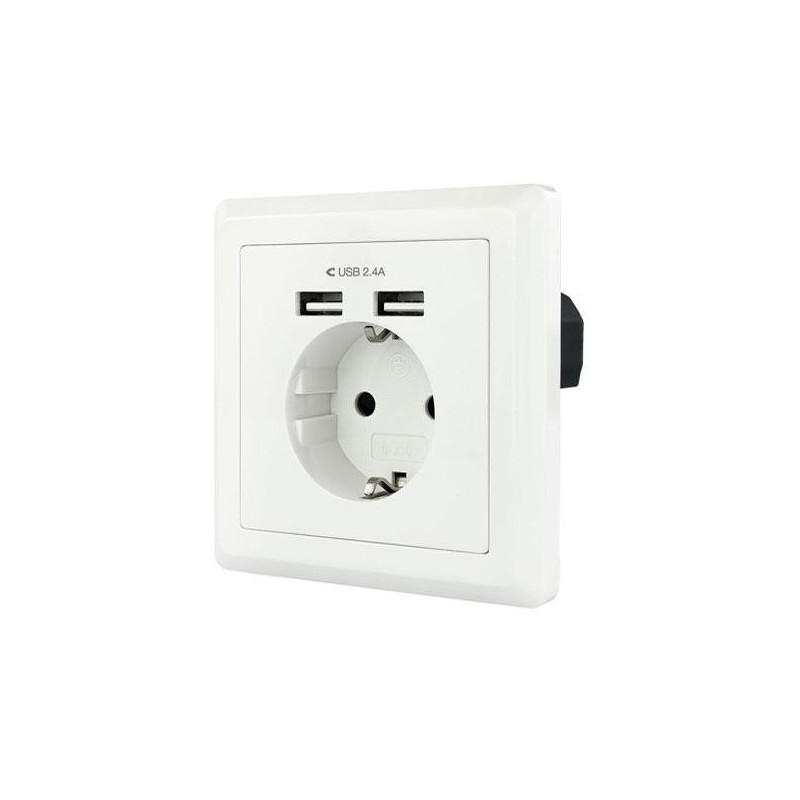 Base de enchufe de pared tipo schuko con 2 tomas USB Max. 2.4A, blanca / C-10.35.0010