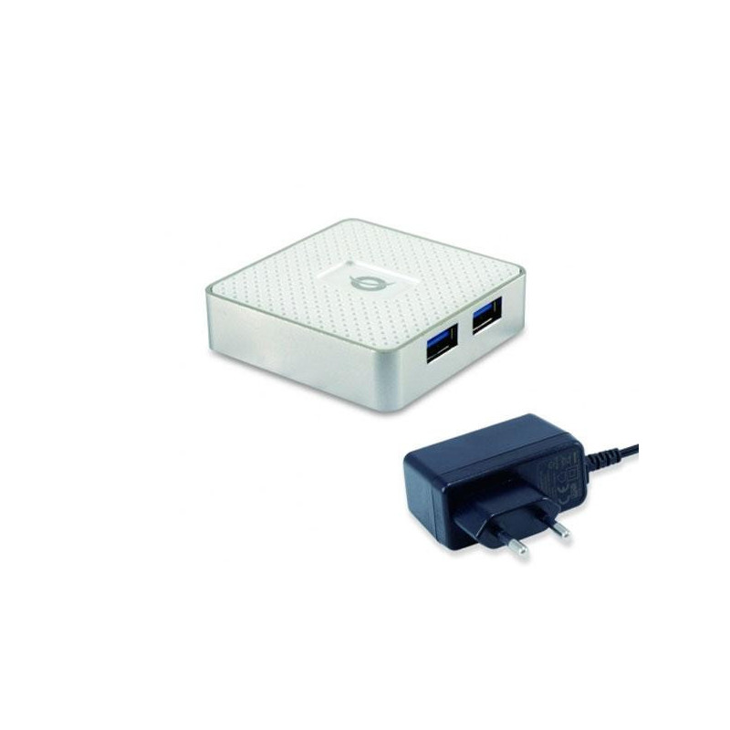 Hub 4 puertos Usb 3.0 Conceptronic HUBBIES03W / Alimentado (Incluye Cargador) /  Blanco