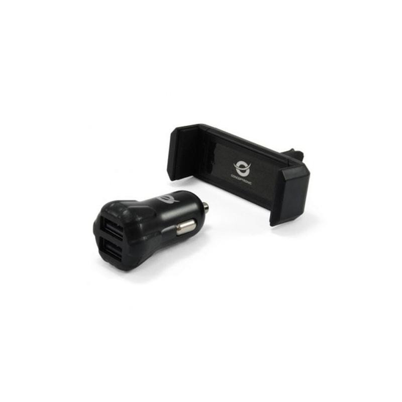 Kit Cargador coche Conceptronic Cusbcar2akit 12-24v + Soporte Airvent / 2XUsb / 5v 2a
