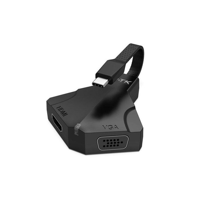 Hub adaptador Type-C a Hdmi 4K - Vga 1080P / Audio 3.5mm / TG7194 / Gris / Mtk