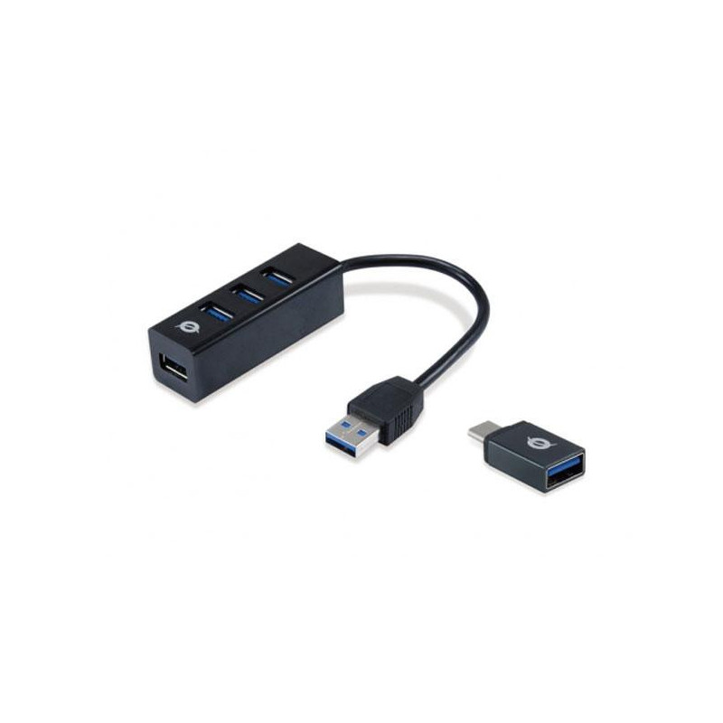 Hub 4 puertos Usb 3.0 Conceptronic HUBBIES TAIL / Incluye adaptador Type-C 3.0  HUBBIES04B