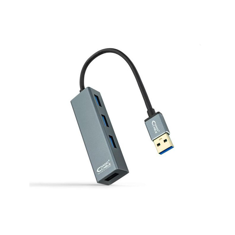 Hub 4 puertos USB 3.0 Nanocable / Aluminio / 10 cm / Gris / 10.16.4402