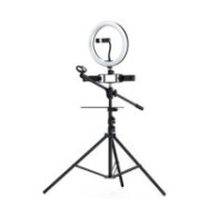 Anillo de Luz Led 26cm + Tripode Con 3 Soportes Movil + 1 Microfono Nr9103 3 modos de luz  26w  Negro / 2901032