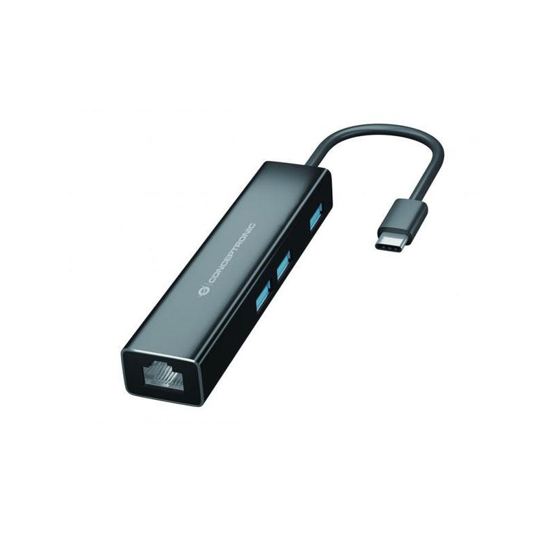 Hub adaptador Type-C a 3x USB 3.0 +  Ethernet Gigabit Rj45 / Conceptronic / DONN07B