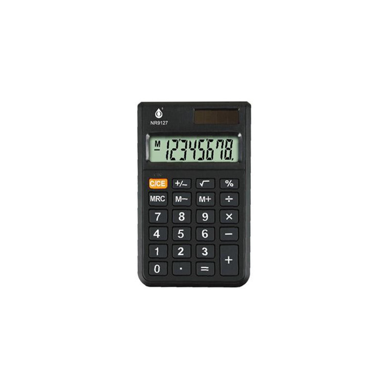 Calculadora de 8 Digitos / NR9127 / Pantalla Lcd / Energia Solar y Bateria 1.5v / Negro / One+