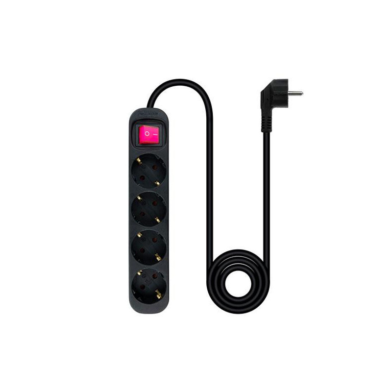 Regleta 4 Tomas Nanocable / Proteccion infantil / Negra / con Interruptor / 10.37.0004-bk