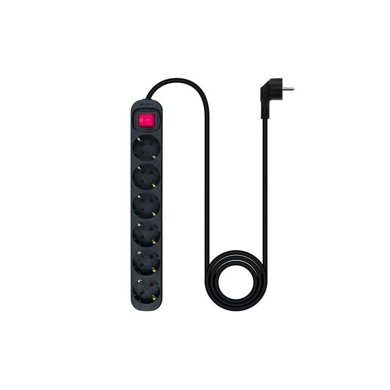 Regleta 6 Tomas Nanocable / Negra / Proteccion infantil / con Interruptor / 10.37.0006-bk