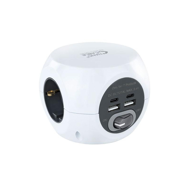 Base de 3 enchufes con interruptor + 4 USB (2 USB A + 2 USB-C) Nanocable 10.37.0001