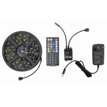 Tira de Luces LED / 5 metros / RGB / Control remoto / Resistencia al agua Ip65 / Incluye alimentador / Gembird / Led-s-rgb500-01