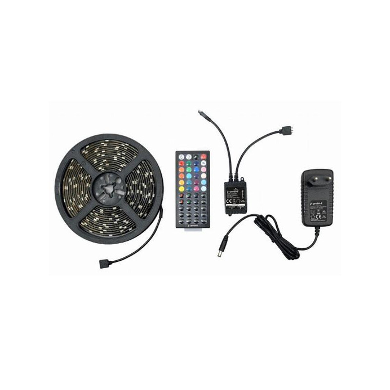 Tira de Luces LED / 5 metros / RGB / Control remoto / Resistencia al agua Ip65 / Incluye alimentador / Gembird / Led-s-rgb500-01