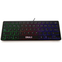 Teclado Gaming TKL Onaji KII / Iluminacion Led Rainbow / 64 teclas / Diseño Slim / Silencioso / Negro