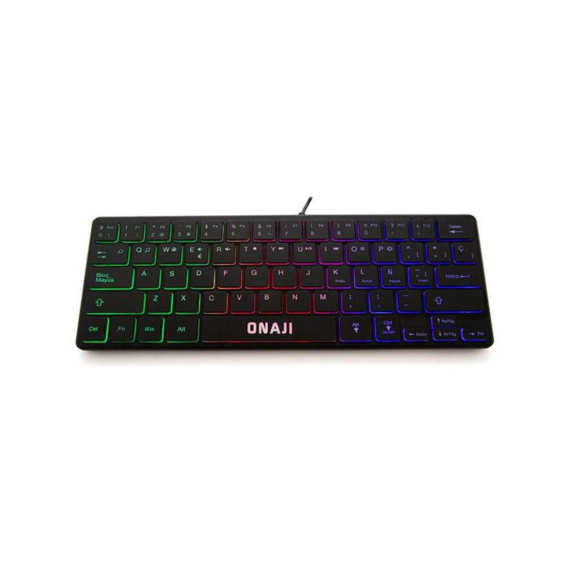 Teclado Gaming TKL Onaji KII / Iluminacion Led Rainbow / 64 teclas / Diseño Slim / Silencioso / Negro