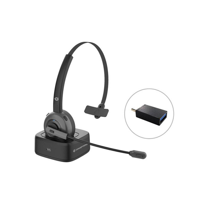 Auricular Bluetooth Conceptronic POLONA03BD / Base de carga / Bt 5.0 / Cancelacion de ruido / Microfono giratorio