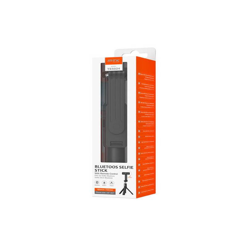 Palo Selfie Bluetooth 4.2 con mando TE5024 / Tripode / Smartphones 3.5-6.5 Pulg. / 18.5cm a 72.5cm / Negro