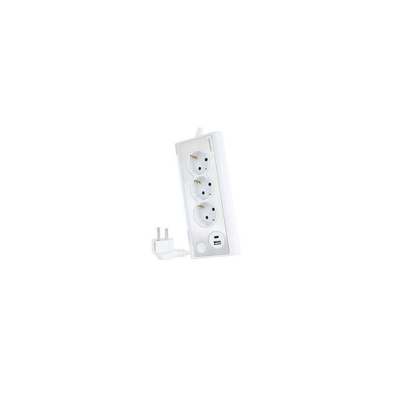 Regleta de Sobremesa con 3 Tomas de Tierra y 2 USB con Luz / Blanco / Nanocable 10.37.0013-w