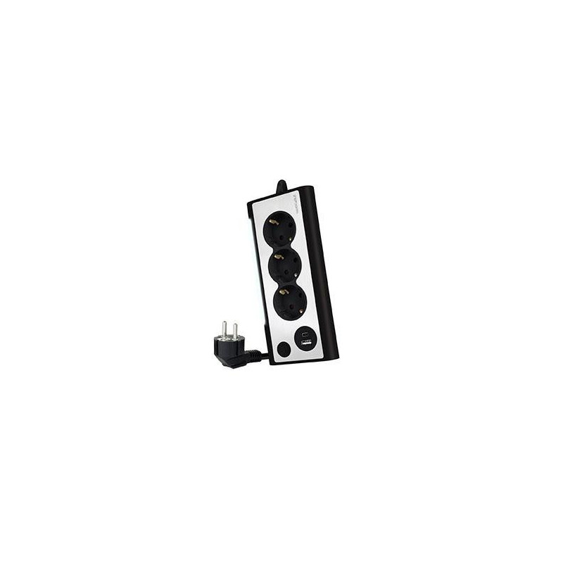 Regleta de Sobremesa con 3 Tomas de Tierra y 2 USB con Luz / Negro / Nanocable 10.37.0013-BK