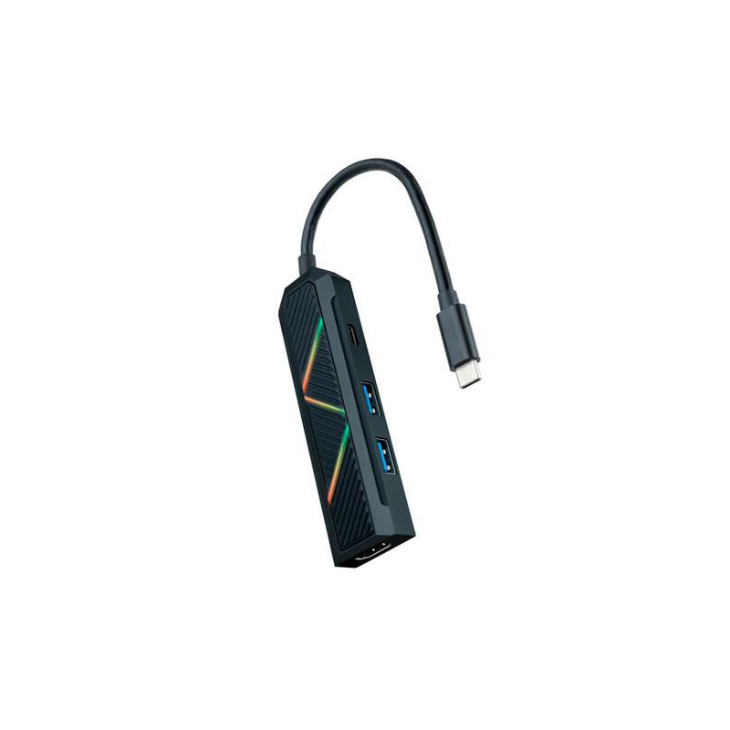 Hub Adaptador Type-C 4 en 1 Nanocable / Conversor USB-C a 2xUSB-A / Type-C PD 100W / HDMI 4K / Iluminacion Led / 10.16.0401