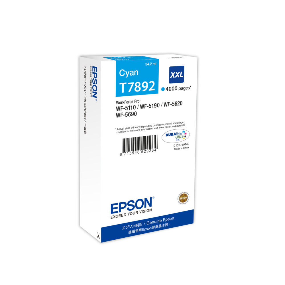 Tinta original epson t7892 xxl cian c13t789240 34.2ml
