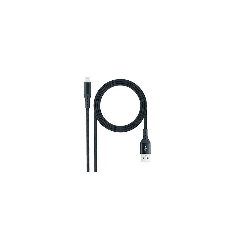 Cable datos USB 2.0 a Lightning Iphone 5-12 / 1m / Mallado / Negro / Nanocable 10.10.0401-cobk