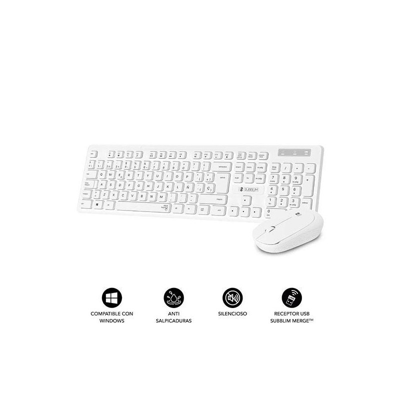 Combo Teclado + Raton Inalambrico Subblim Business / Slim / Silencioso / Blanco/ SUBKBC-CSSW11