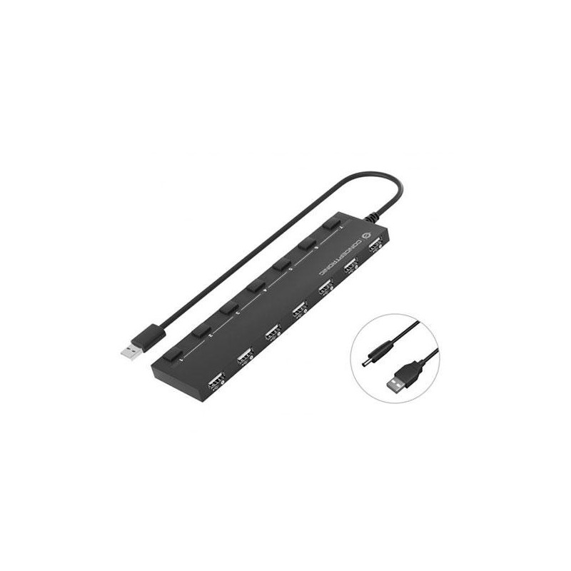 Hub 7 Puertos Usb 2.0 / Conceptronic Hubbies / Negro  HUBBIES08B