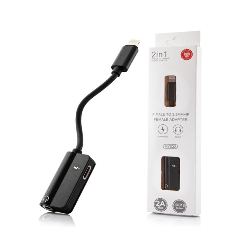 Cable adaptador de audio Iphone Lightning a Jack 3.5mm Negro Hembra